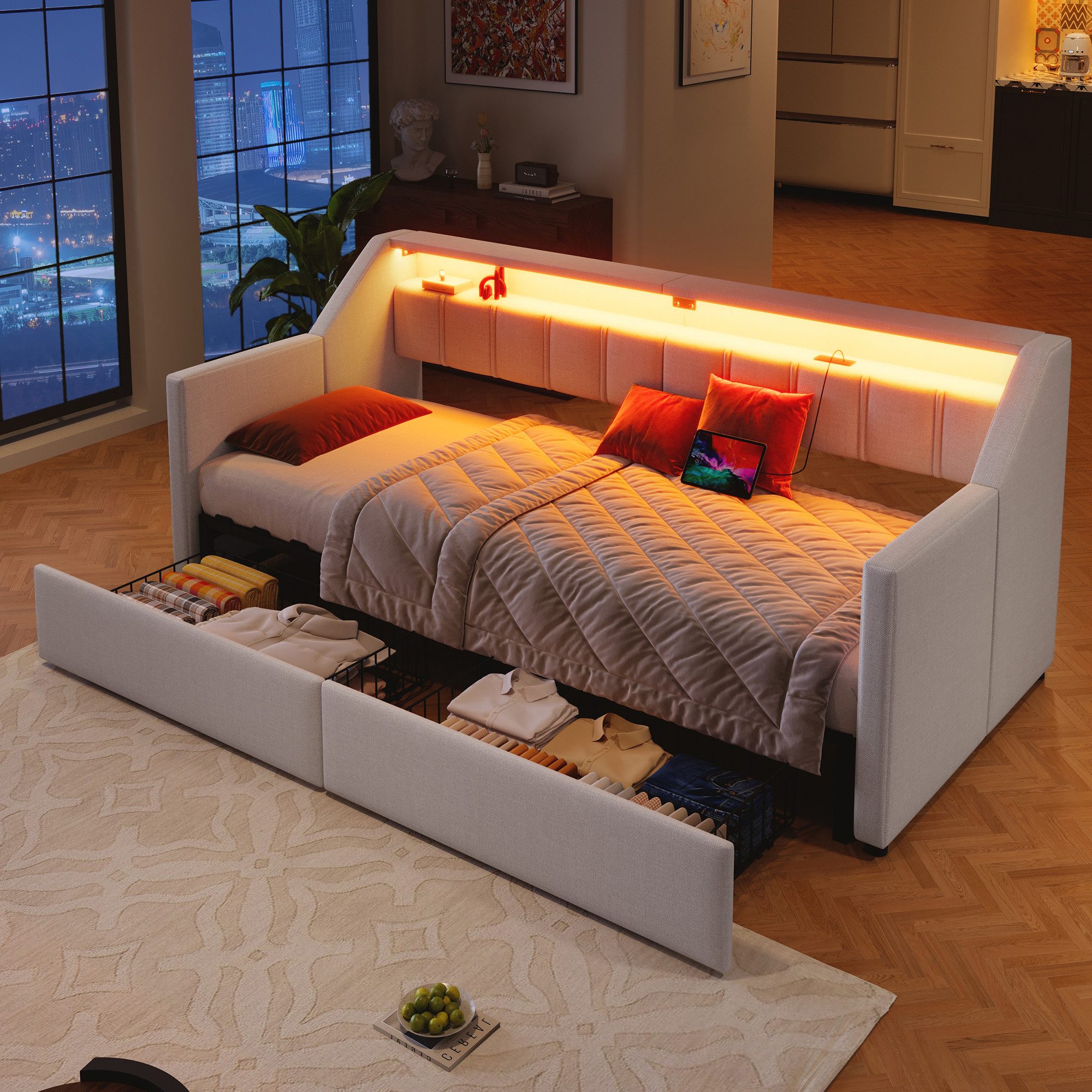 Flieks Daybett, Polsterbett 90/180x200cm mit USB-Aufladen, günstig online kaufen