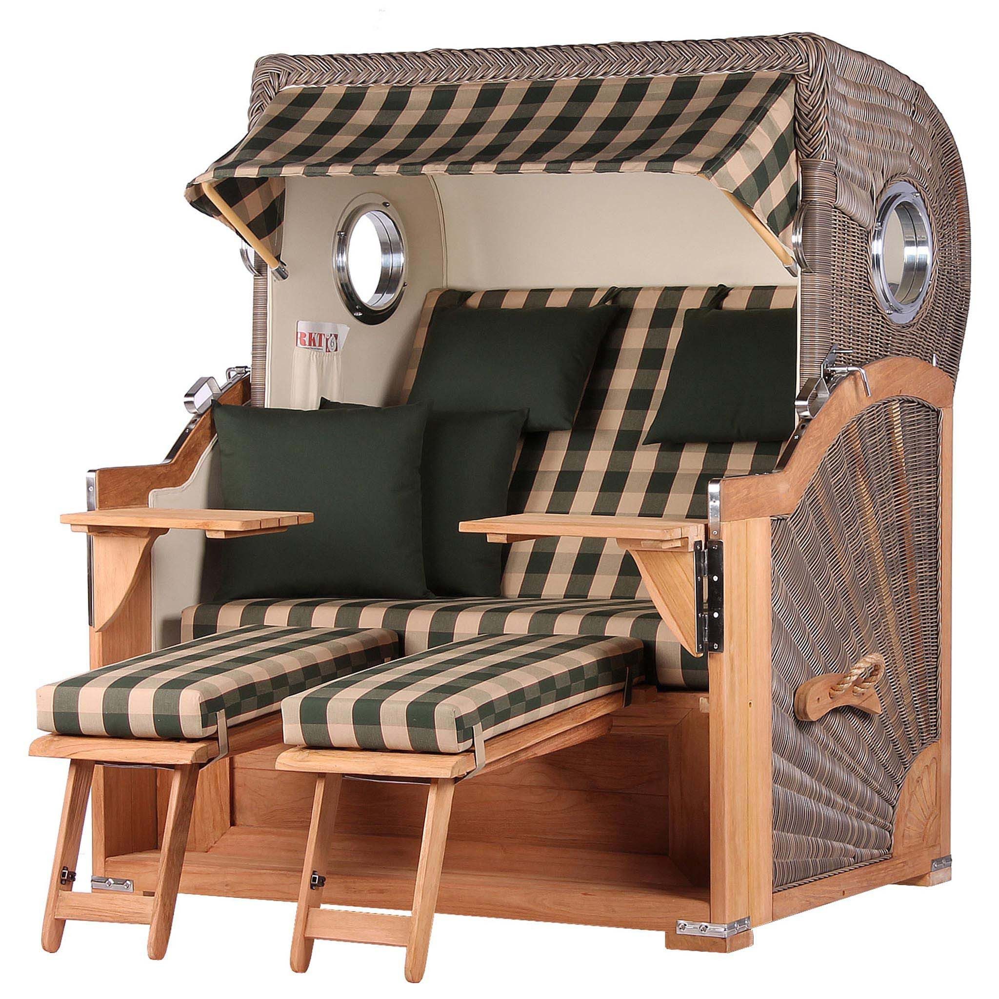 bene living Strandkorb Königssee 2,5-Sitzer Teak - PE grau - Modell 506, BxTxH: 142x95x170 cm, Volllieger, Königssee 2,5-Sitzer Teak, (Strandkorb-Komplettset, 5-tlg., Strandkorb inkl. Liftersystem und umfangreichem Zubehör), mit Windschutzfolie, Bistrotischen und bequemer Polsterung