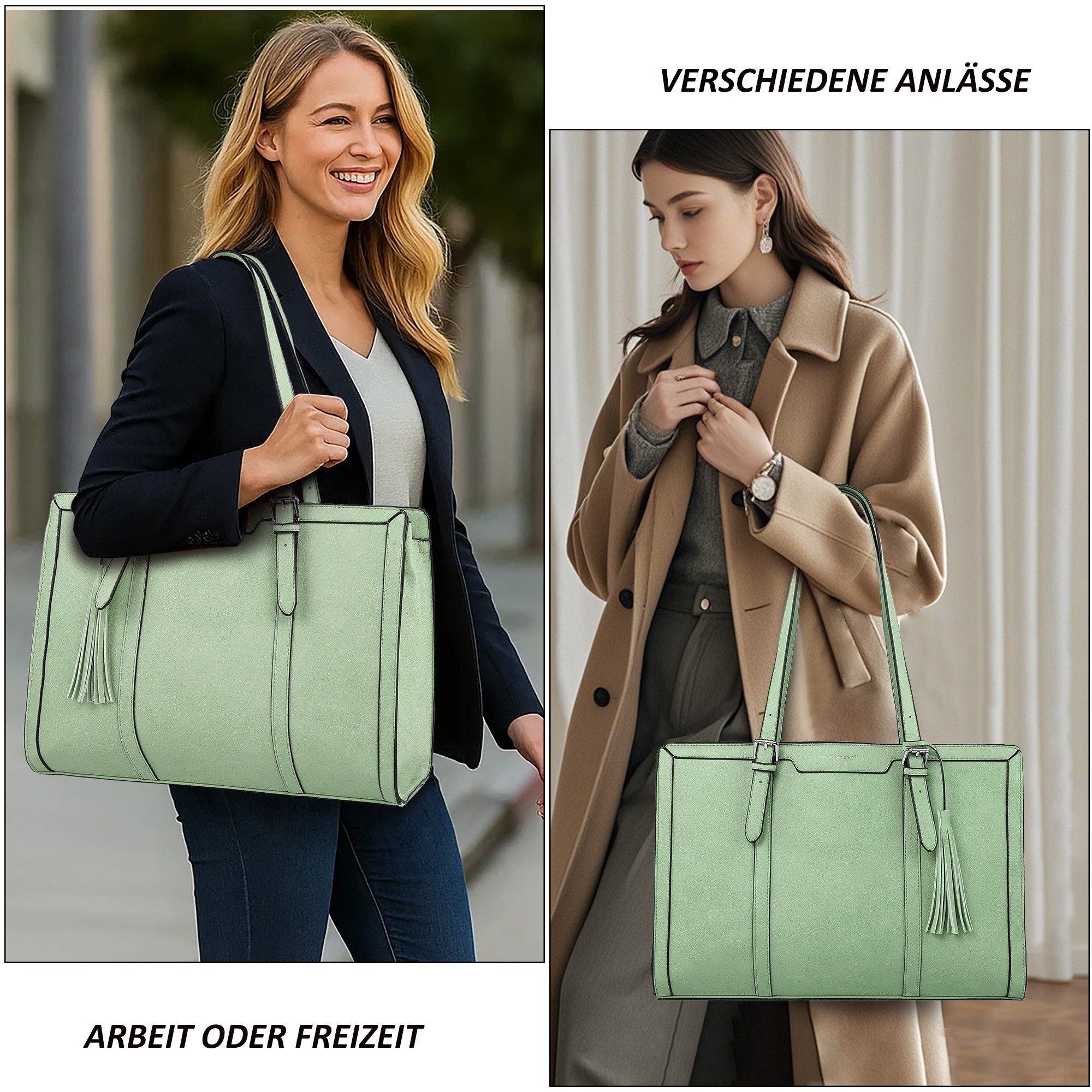 TAN.TOMI Handtasche Große Business Handtasche Damen Leder Schultertasche Arbeit Schule, Bürotasche Damen 15.6 Zoll Notebookt mit 3 Fächern für Büro Schule