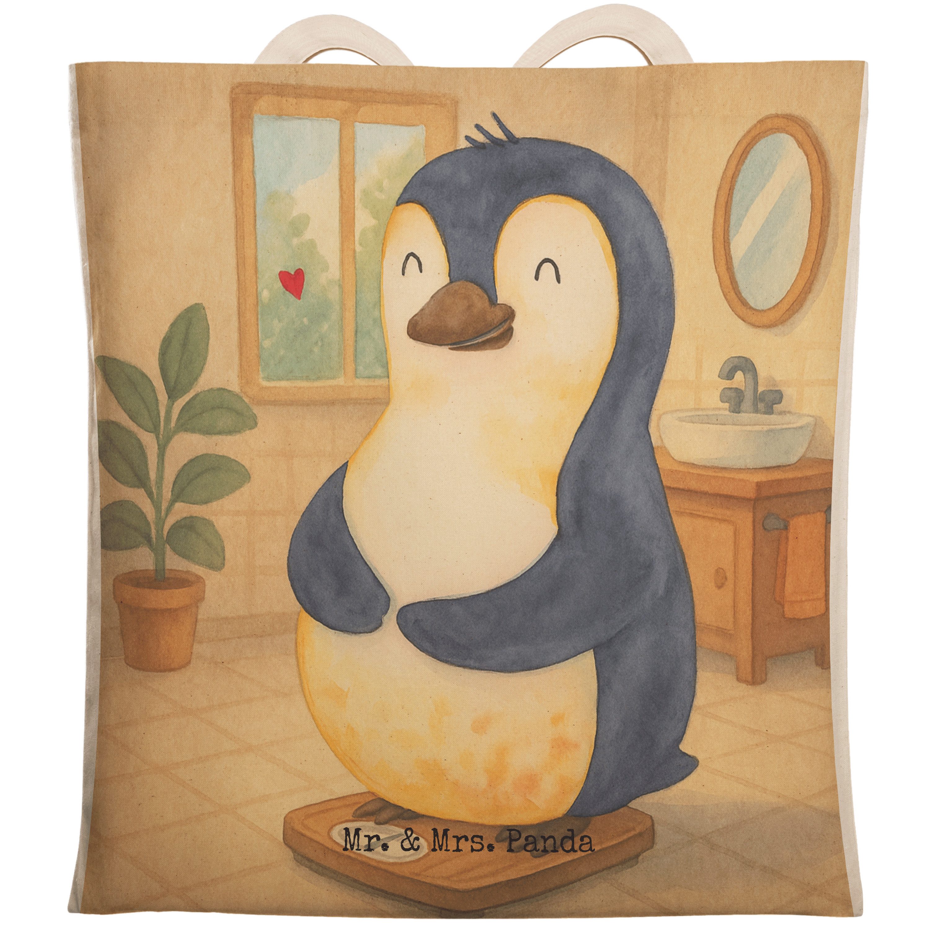Tragetasche Pinguin Diät Design, Tote Bag, Weiß, Motivation, Stofftragetasche, Tr