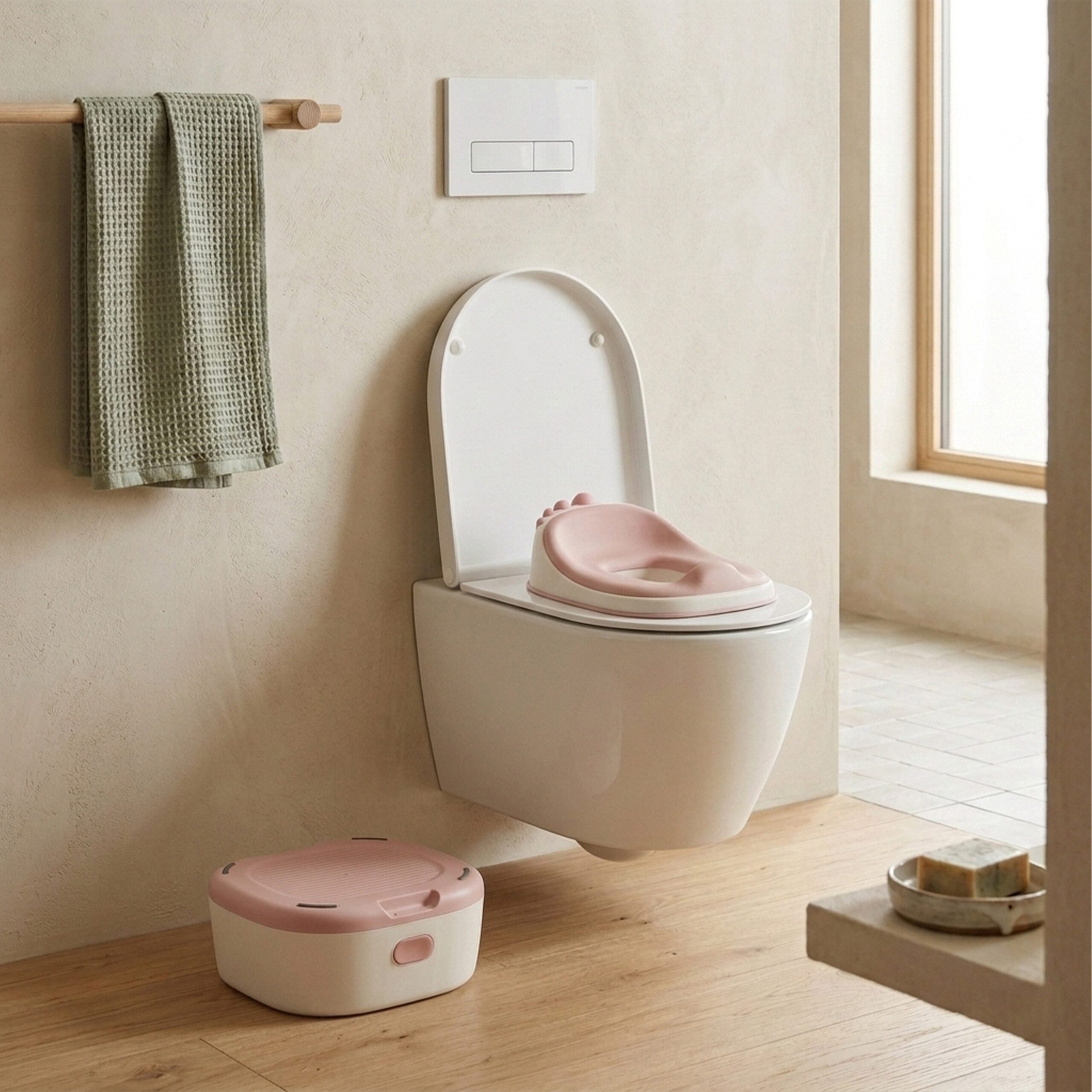 relaxdays Toilettentrainer Töpfchen 4-in-1 Dino mit Deckel, (2-tlg), Rosa – Bild 5 von 5
