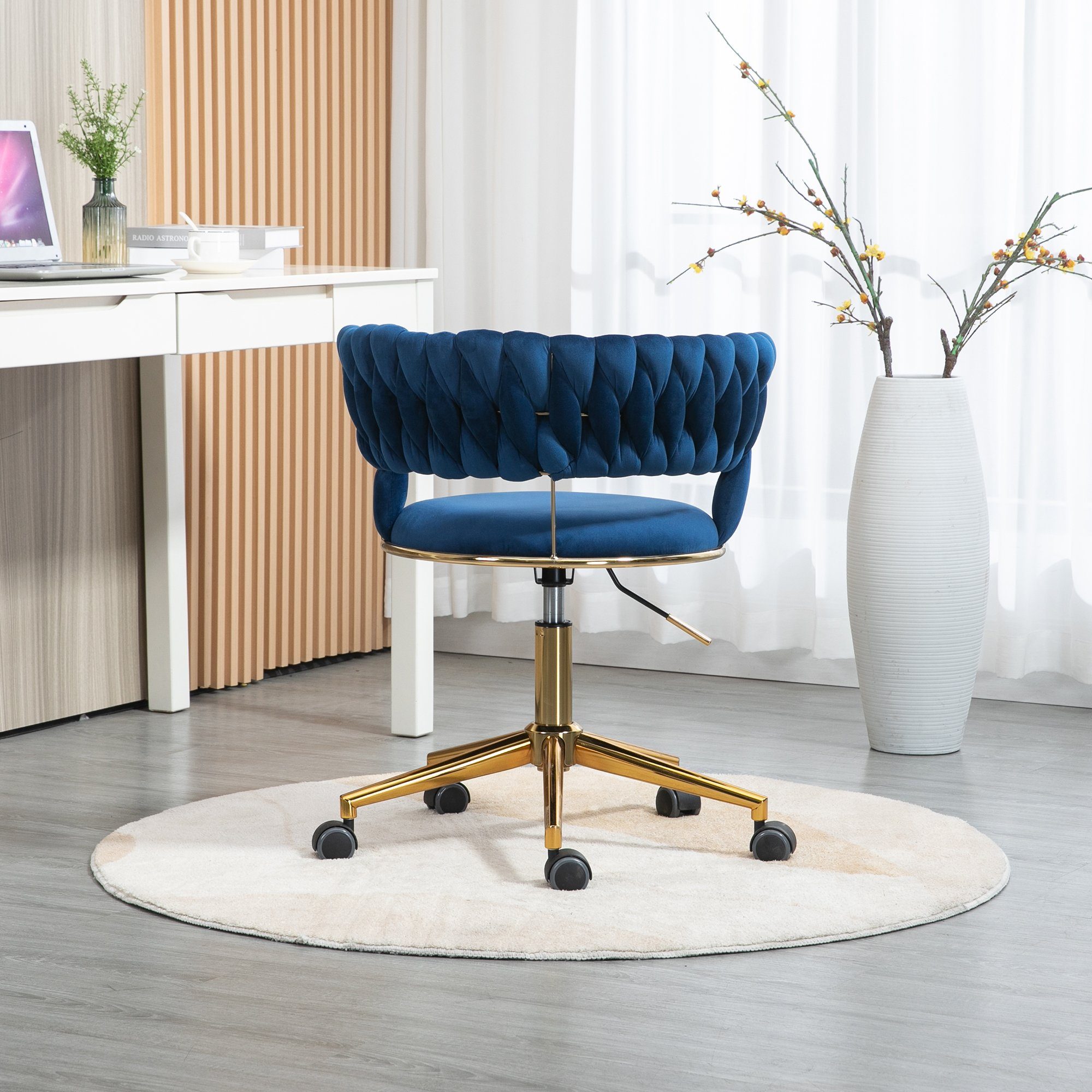 goldene 360° Freizeit Samt mehrfarbig Drehstuhl Bürostuhl Make-up Blau Beine Odikalo drehbar