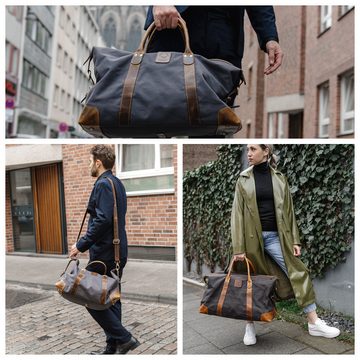 Corno d´Oro Weekender Handmade Reisetasche aus Canvas und Leder Groß für Damen und Herren, verstellbares Innenvolumen bis 60 L, leicht, breiter Schulterriemen