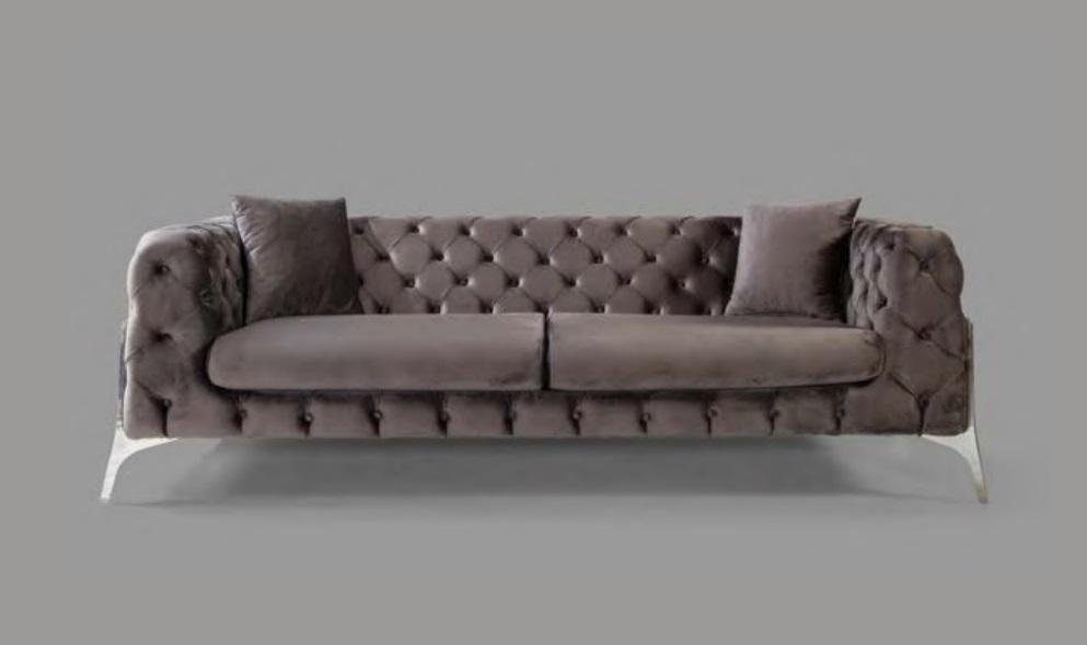 3 Sofa Teile, Sessel Sofa Sofas JVmoebel Sofagarnitur Sitzer Europe Made in Grau, Chesterfield Garnitur 3+3+1