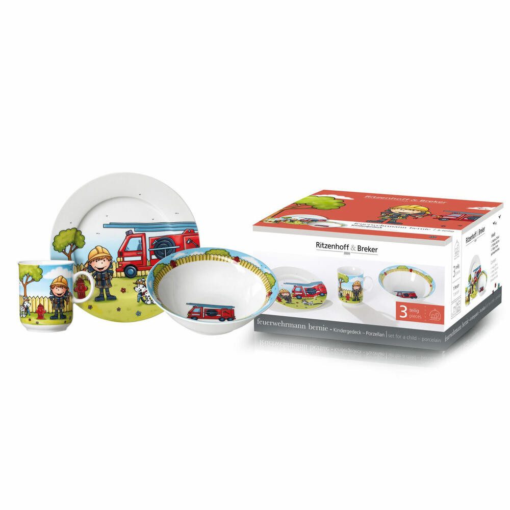 Ritzenhoff & Breker Kindergeschirr-Set Feuerwehrmann Bernie 3-tlg. (3-tlg), Porzellan