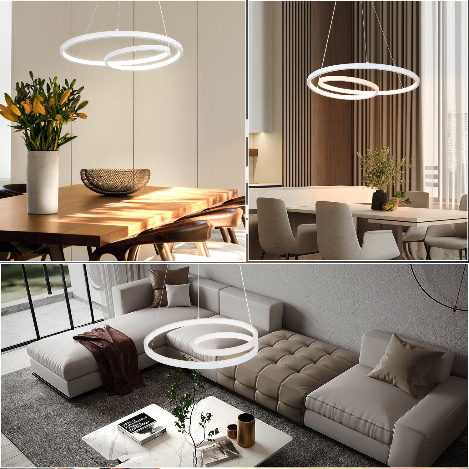 ZMH Pendelleuchte 40CM Design Modern für Wohnzimmer Schlafzimmer Küche Esszimmer, dimmbar, LED fest integriert, LED × höhenverstellbar – Bild 3 von 5