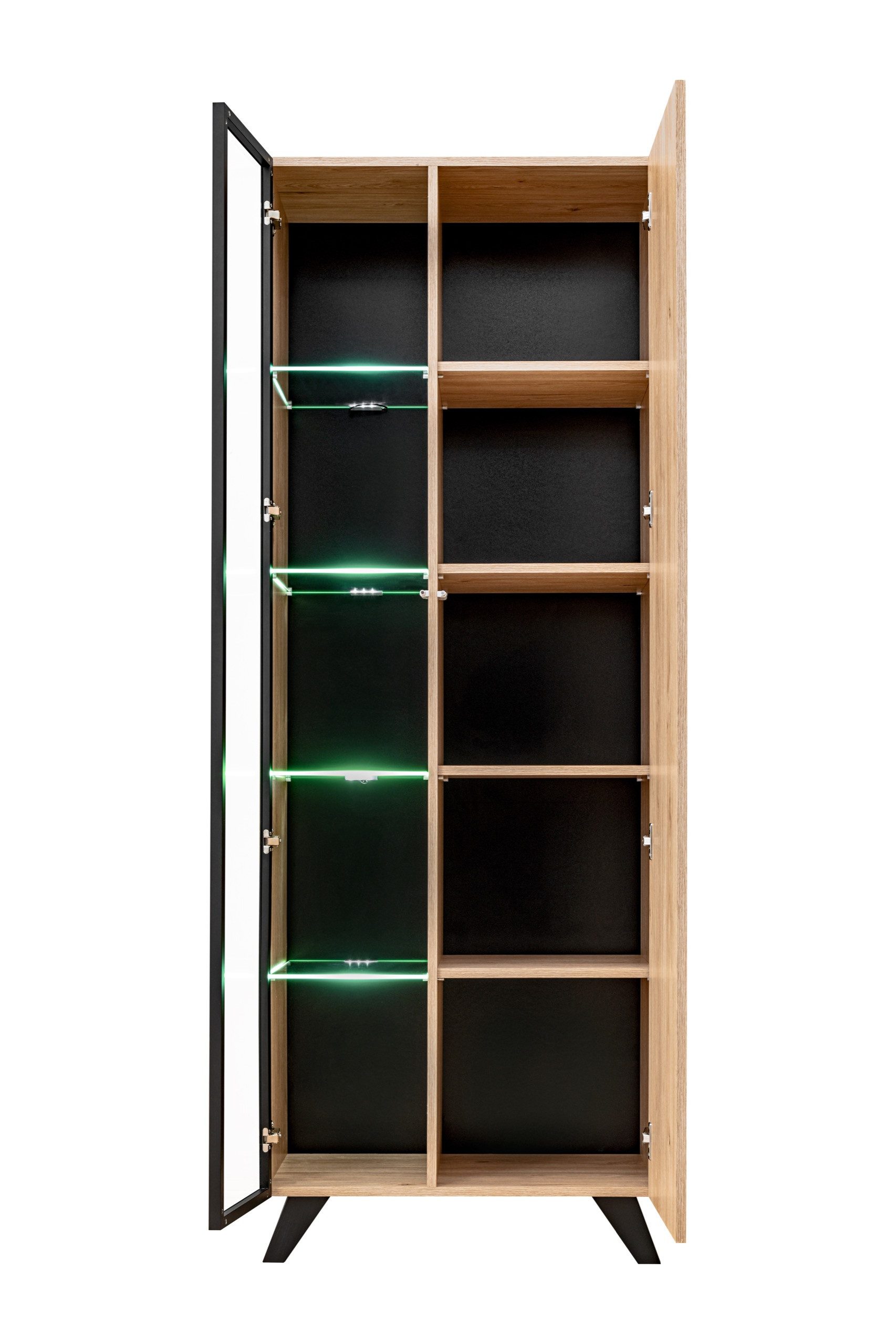 ASM-Moebel Wohnwand Wohnwand LIAM mit Lamellen und Bio Ethanol Kamin LED und Push - Click, Mit Bio-Ethanol Kamin, Led Beleuchtung und Push-Click System – Bild 4 von 5