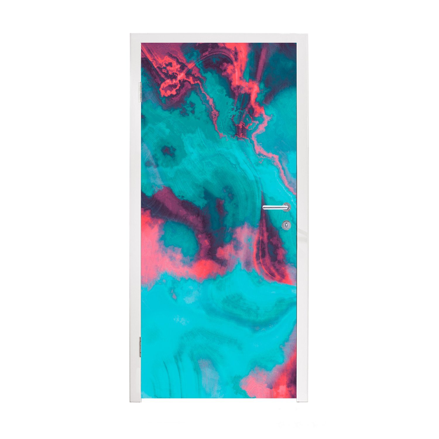 Rosa 75x205 cm Tür, für Türaufkleber, Fototapete Abstrakt Matt, Türtapete (1 Neon Blau, St), - bedruckt, - MuchoWow -