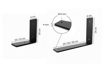HEVVA Wandregalhalter Regalwinkel 10/15/20/25/30 cm, FREIBERG, L-förmige Regalträger, 1 Halter + 1 Schraubenset, DER PREIS GILT FÜR 1 HALTER
