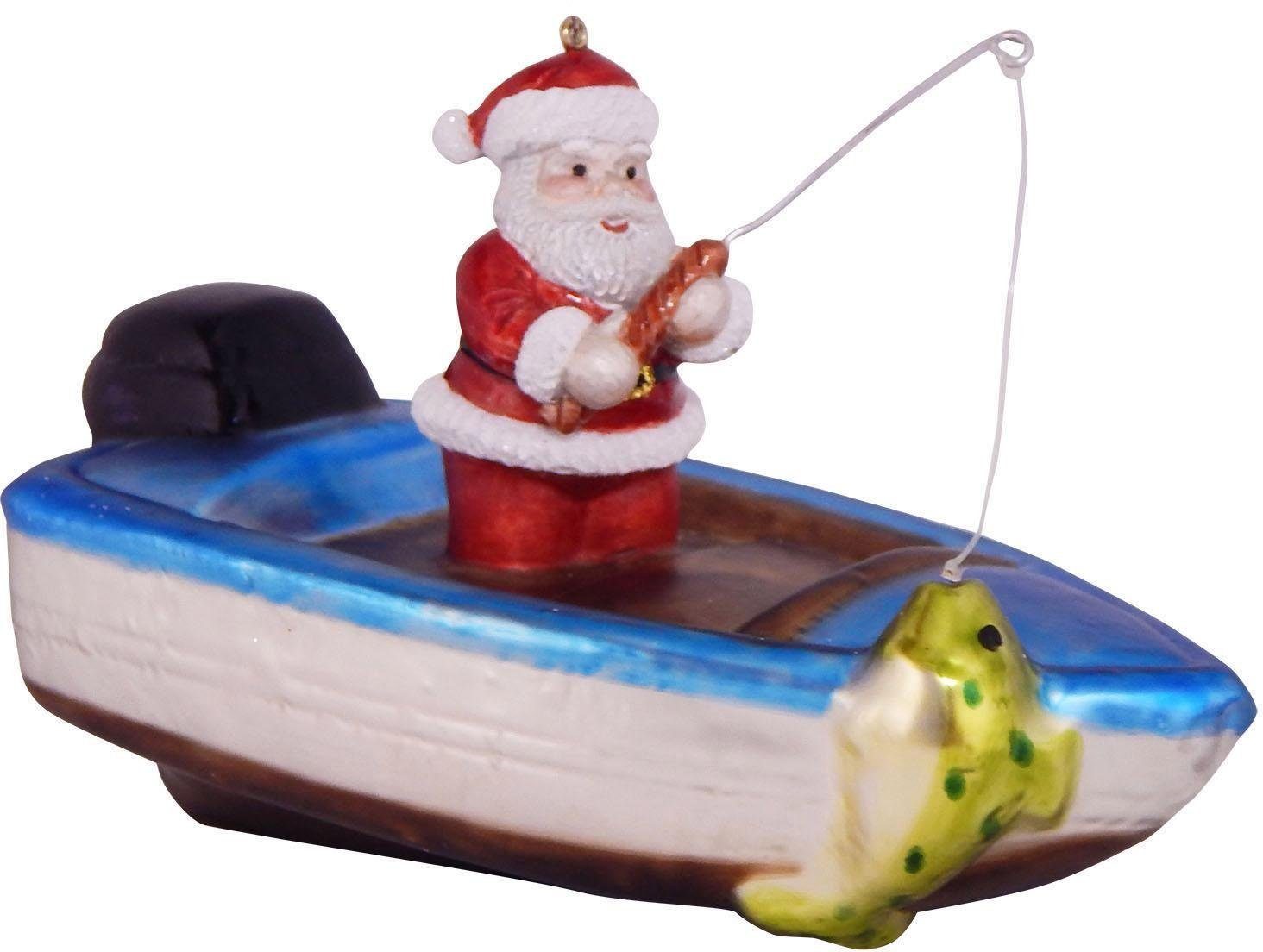 Christbaumschmuck Fischerboot mit Weihnachtsmann, Weihnachtsdeko, Christbaumschmuck