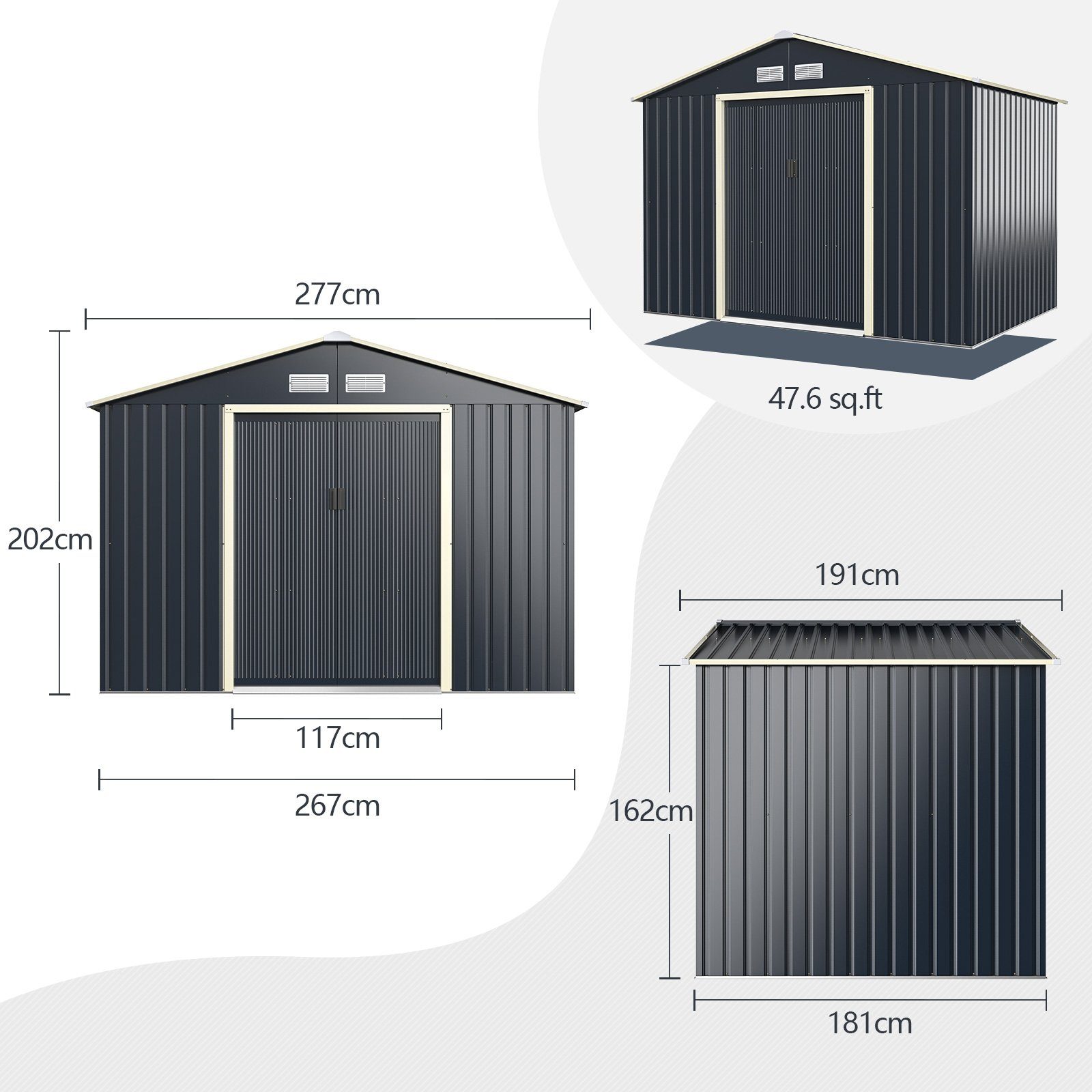 COSTWAY Gerätehaus, BxT: 277x191 cm, mit günstig online kaufen