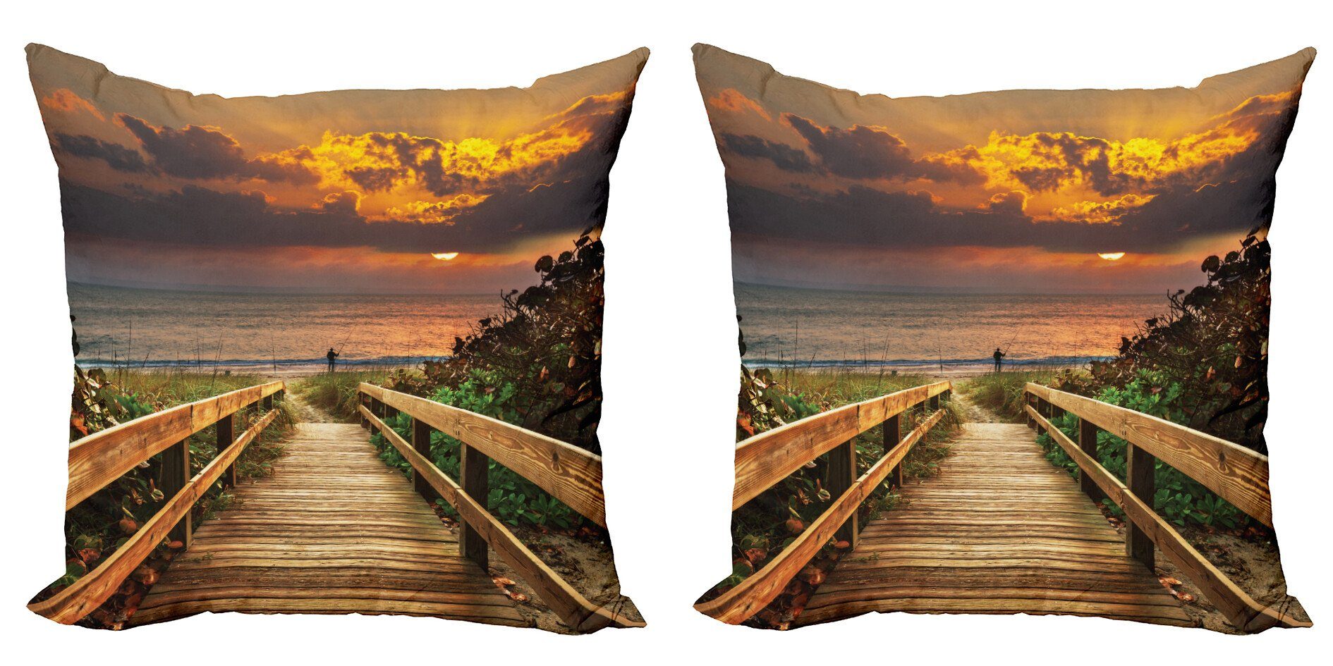Kissenbezüge Modern Accent Doppelseitiger Digitaldruck, Abakuhaus (2 Stück), Landschaft Hölzerne Pier Sunset Beach