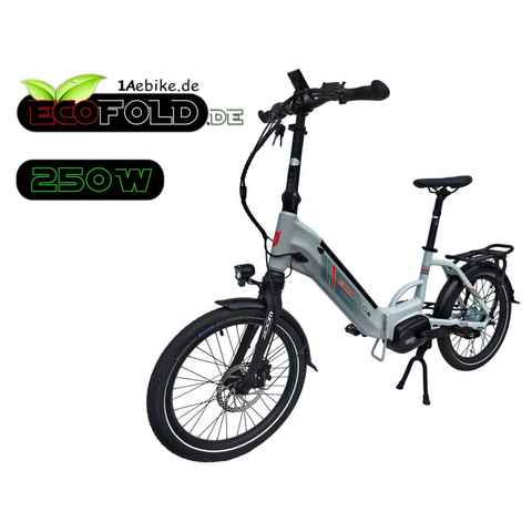 Ecofold E-Bike 20 Zoll ECOFOLD BFM420 E-bike Klapprad BaFang Mittelmotor schwarz, 8 Gang Shimano, Nabenschaltung, Mittelmotor