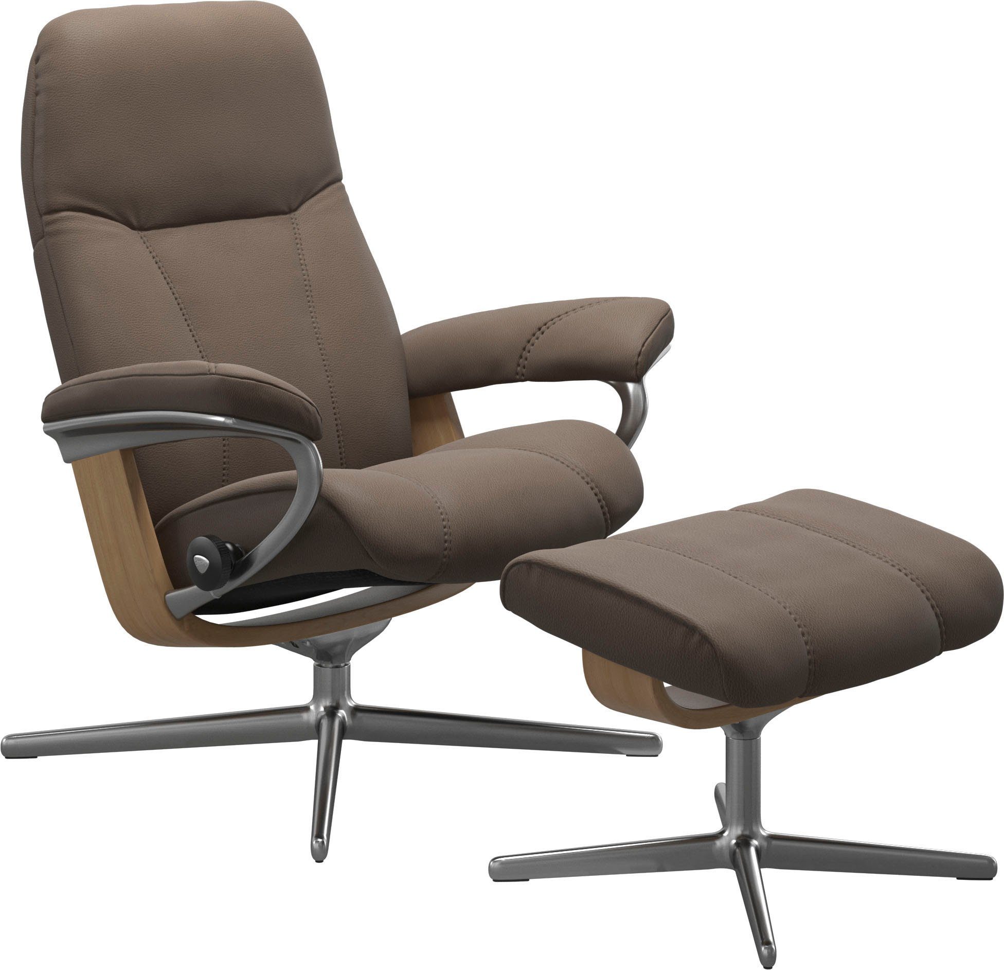 Stressless® Relaxsessel Consul (Set, Relaxsessel Hocker, Hocker), & mit L, M Größe mit S, Base, mit Cross Eiche Holzakzent