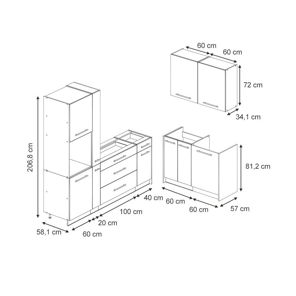 Vicco Winkelküche Fame-Line, Goldkraft Eiche/Weiß, 220 x 120 cm ohne Arbeitsplatte