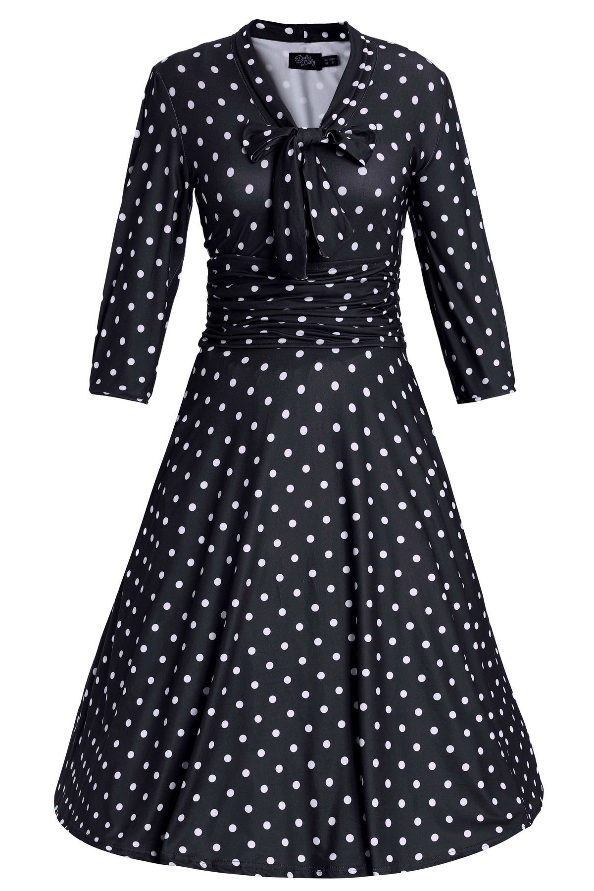 Dolly and Dotty A-Linien-Kleid Sandra Casual Bow Tie Polka Dot Schwarz Vint günstig online kaufen