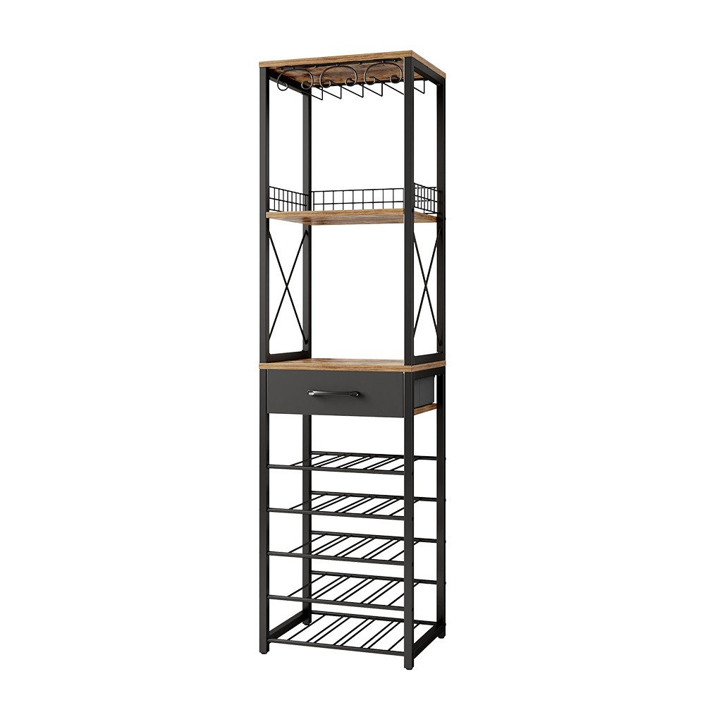 Vicco Weinregal Porto, Eiche rustikal/Schwarz, 40 x 147.5 cm mit Schublade günstig online kaufen