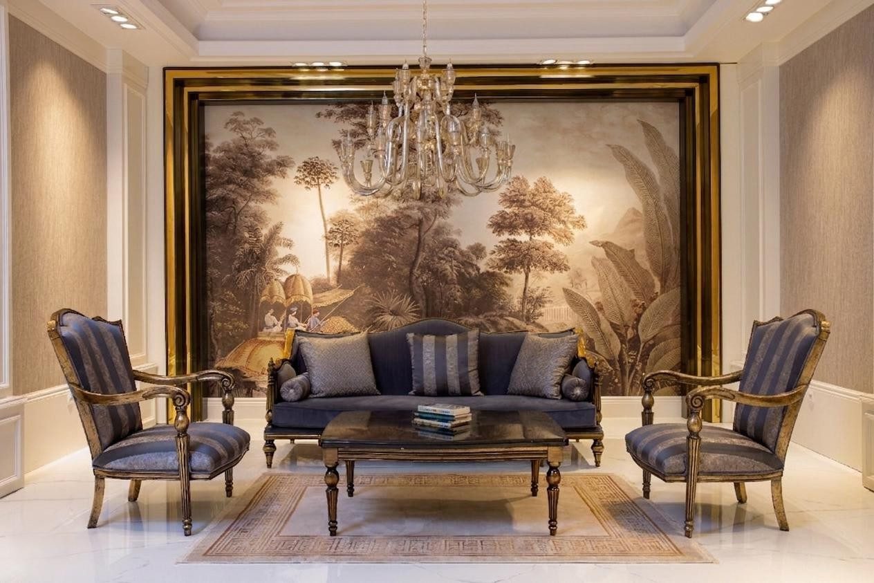 Xlmoebel Loungesessel Stilvoller Loungesessel mit goldenen Akzenten in Blau (1-St., Loungesessel), Made in Europa