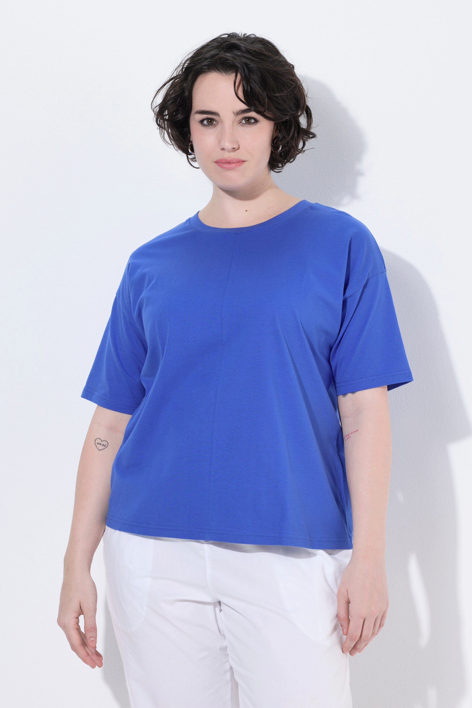 Ulla Popken T-Shirt T-Shirt Ziernaht Boxy Rundhals Halbarm