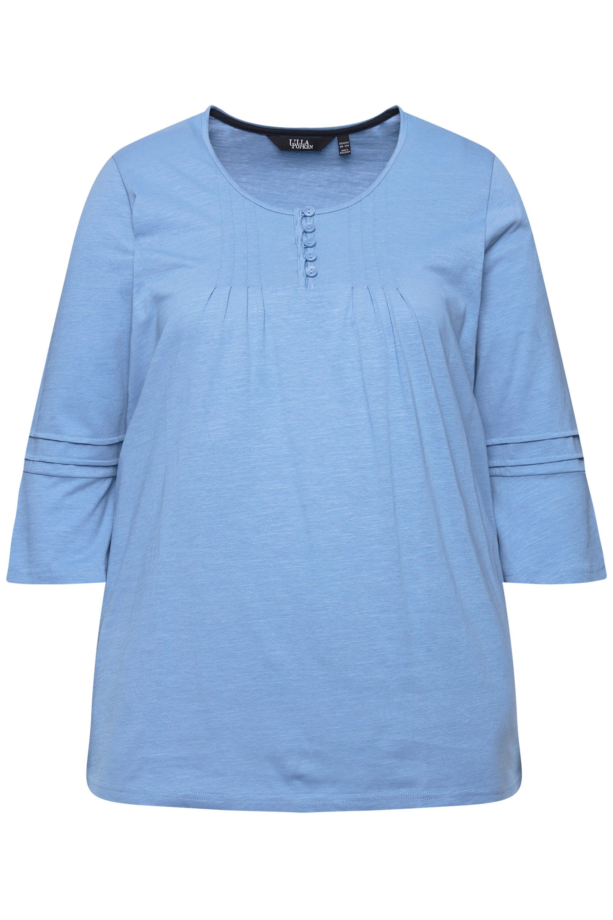 T-Shirt Shirt Zierfalten A-Linie Rundhals 3/4-Volantarm