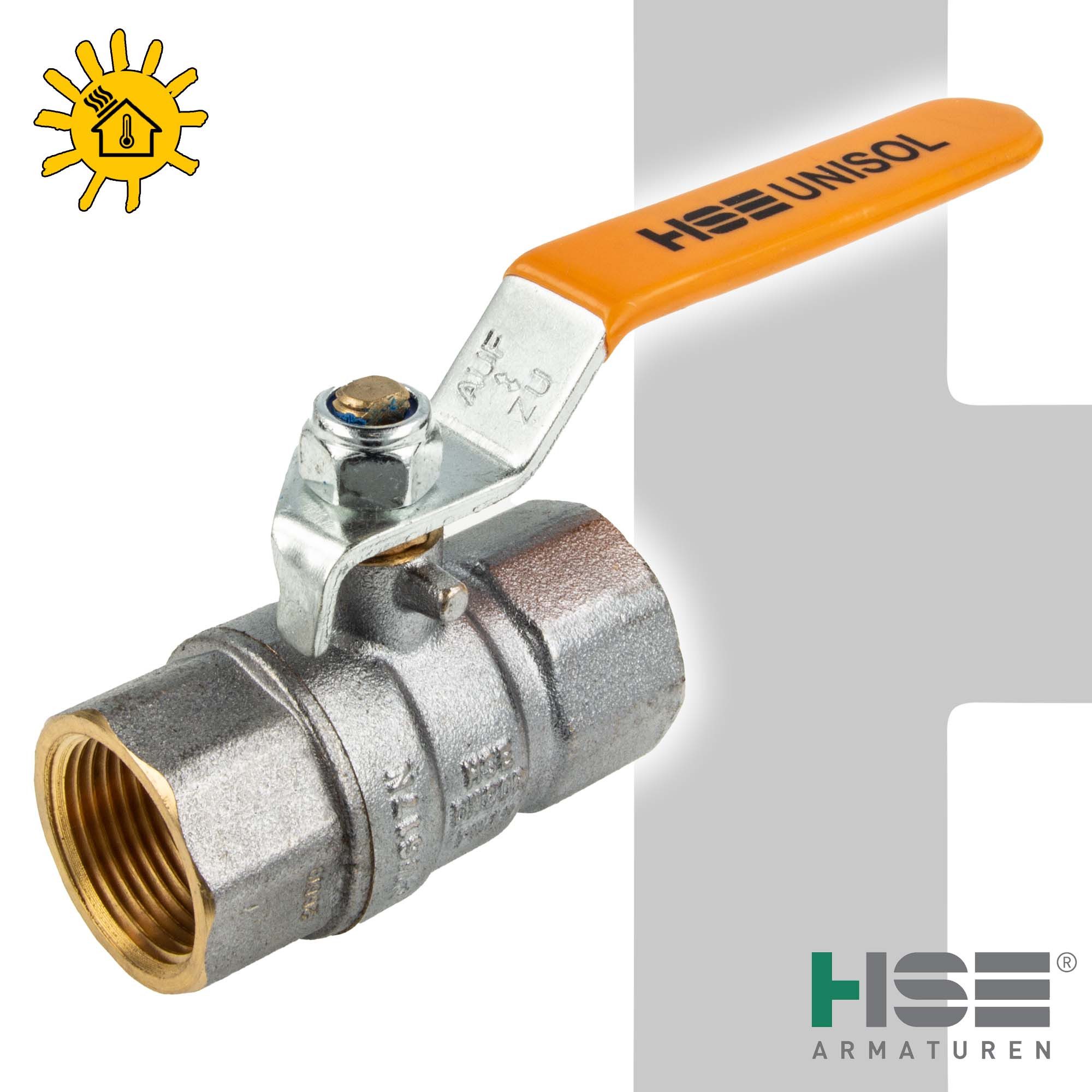 Hermann Schmidt Kugelhahn UNISOL SolarTyp 1610, beidseitig IG, bis +200°C, Stahlhebel lang