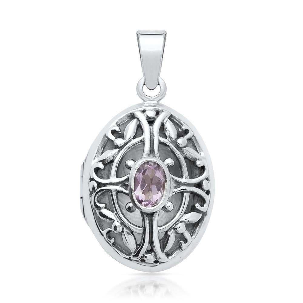 Kettenanhänger Verziertes Medaillon mit Amethyst 925er Silber SP0515