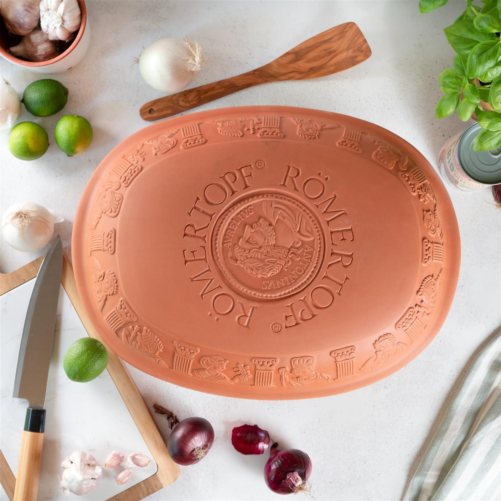 RÖMERTOPF Bräter Großer Bräter MAXI, für 8 Personen, Keramik (Set, Terracotta), antihaft