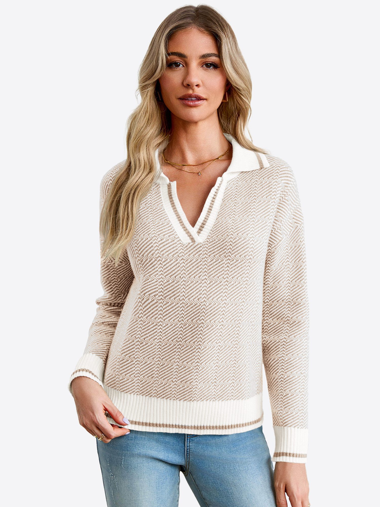 Imily Bela Sweater Lässiger Damen-Strickpullover mit V-Ausschnitt (Packung, günstig online kaufen