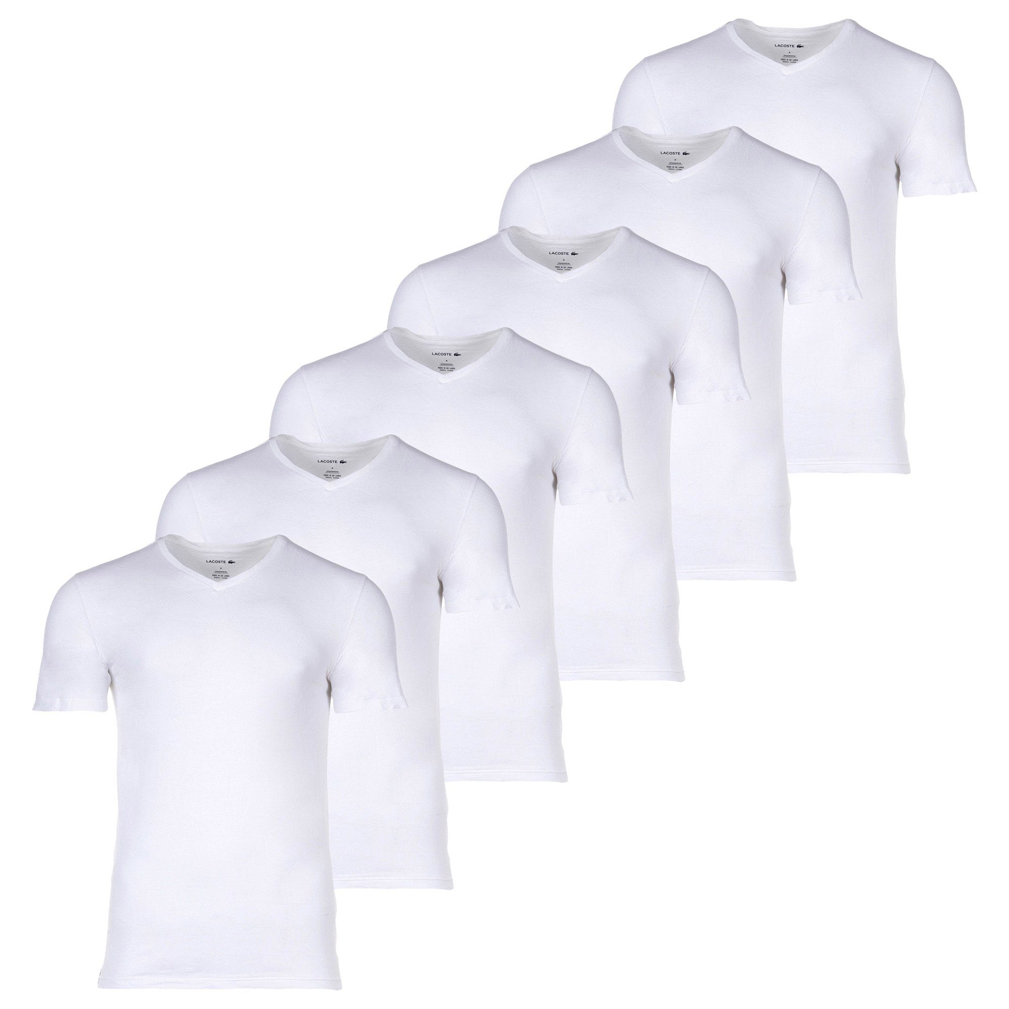 Lacoste Herren 6er T-Shirt - Weiß Pack Essentials T-Shirts,