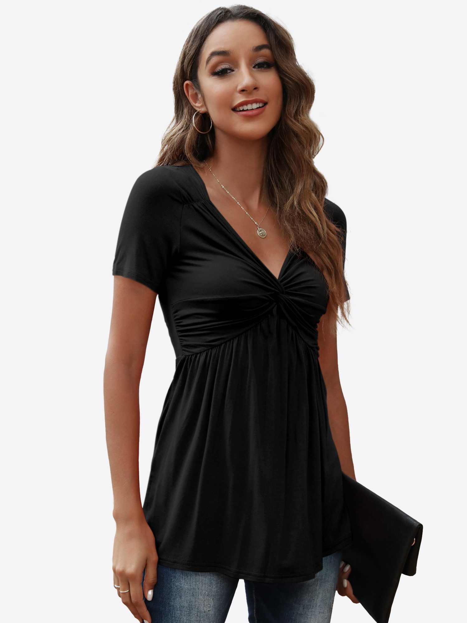 Imily Bela Tunika Damen Sexy V-Ausschnitt Knoten Shirt (Packung, 1-tlg., 1per-Pack) in Unifarbe