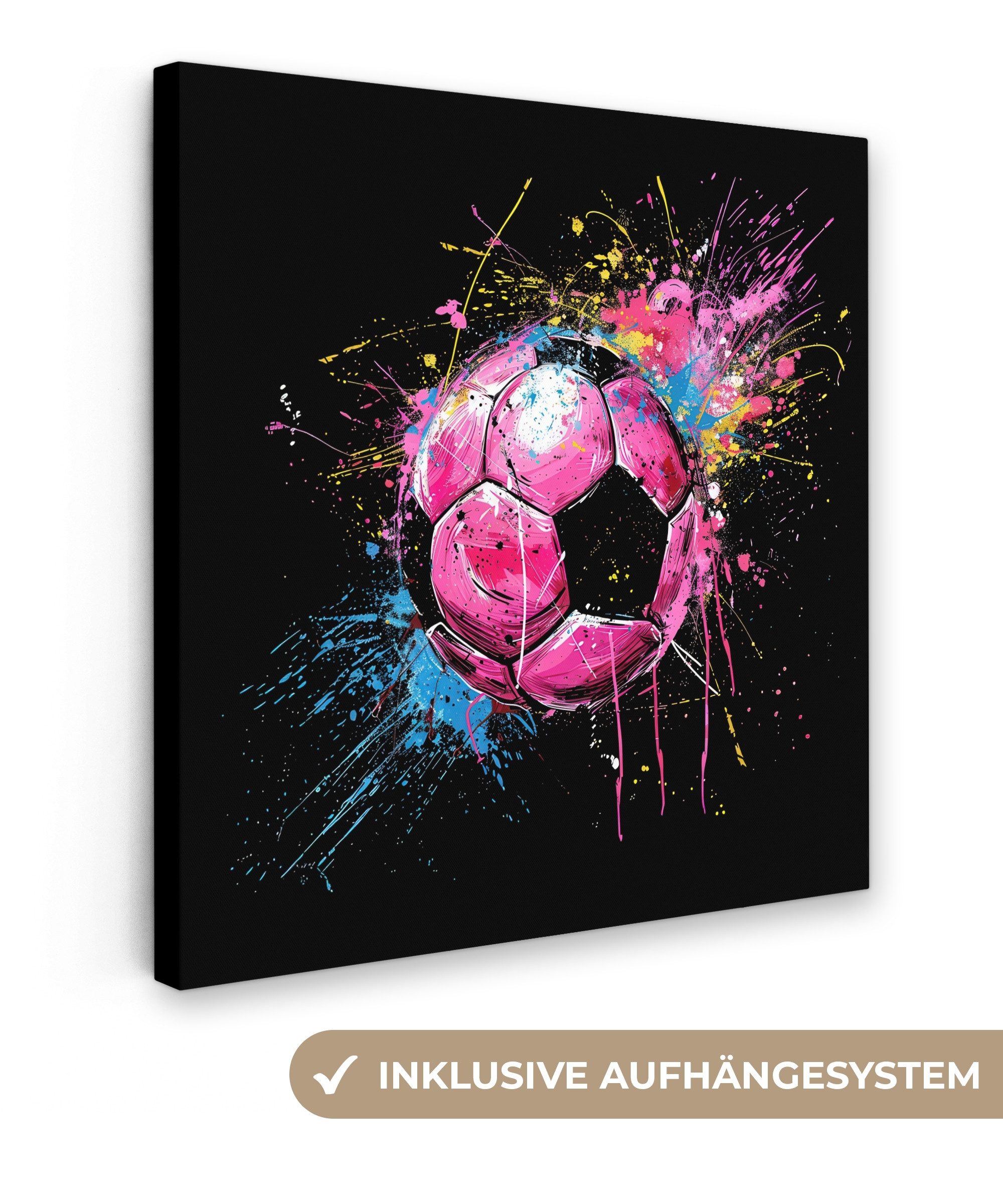 OneMillionCanvasses® Leinwandbild Graffiti - Sport - Fußball - Ball - Rosa, Fotodruck (1 St), Wandbild, Deko Schlafzimmer Wohnzimmer Flur 20x20 cm