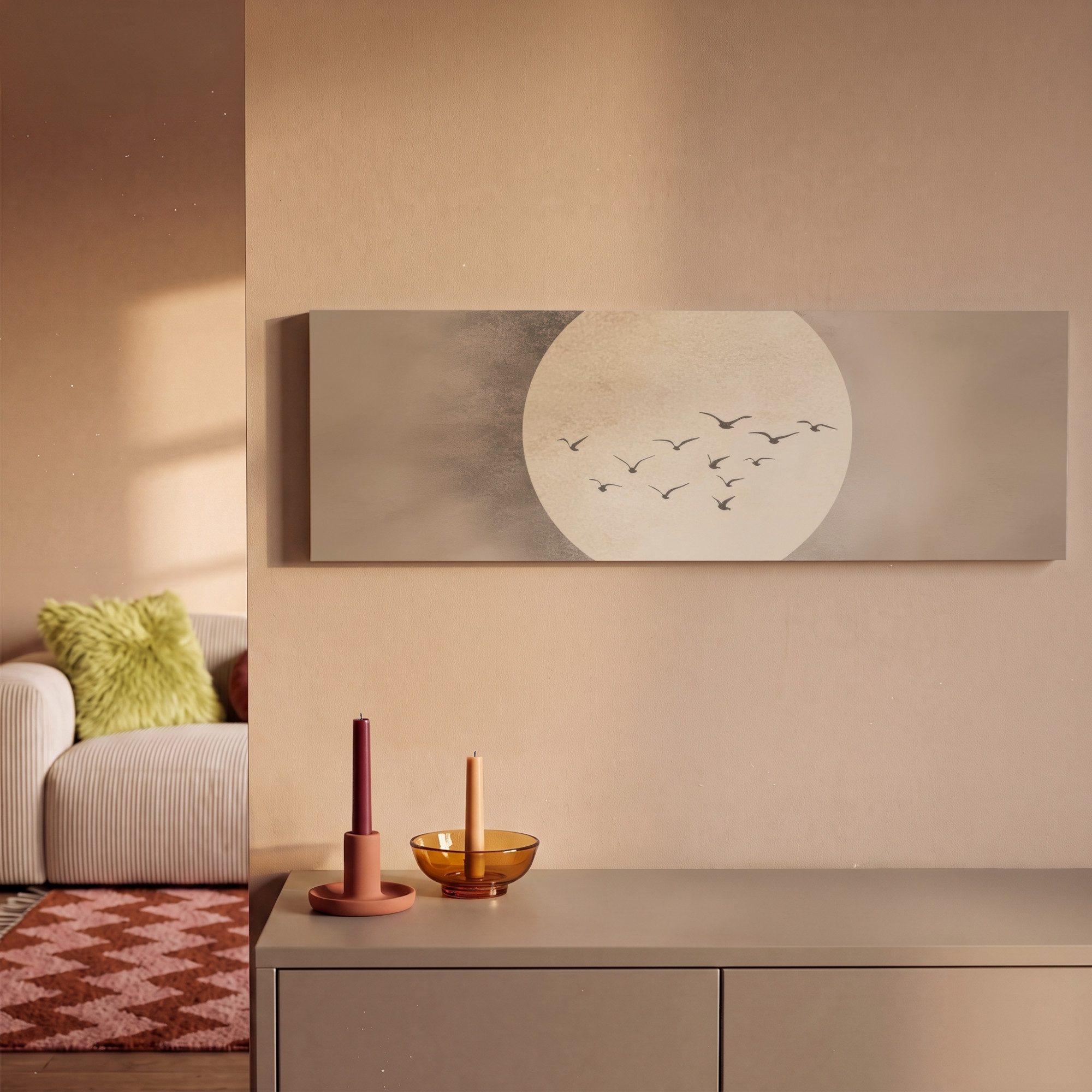 OneMillionCanvasses® Leinwandbild Panorama Vogel - Beige - Japanisch, Fotodruck (1 St), Wandbild, Deko Schlafzimmer Wohnzimmer Flur 60x20 cm – Bild 2 von 5