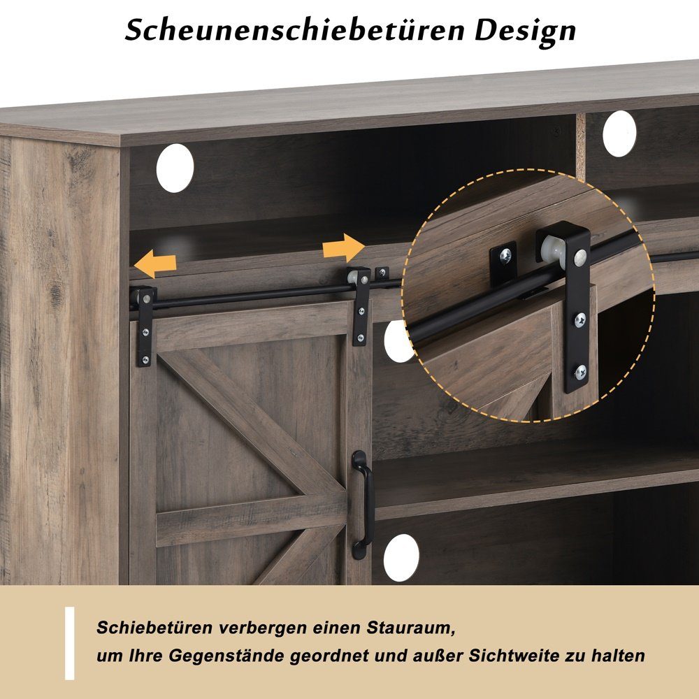 2 150x40x81.5cm,verstellbaren Sideboard Farmhouse Großer Esszimmer TV-Schrank mit Schiebetüren Fangqi klassischen für Regalen, TV-Schrank, Wohnzimmer,