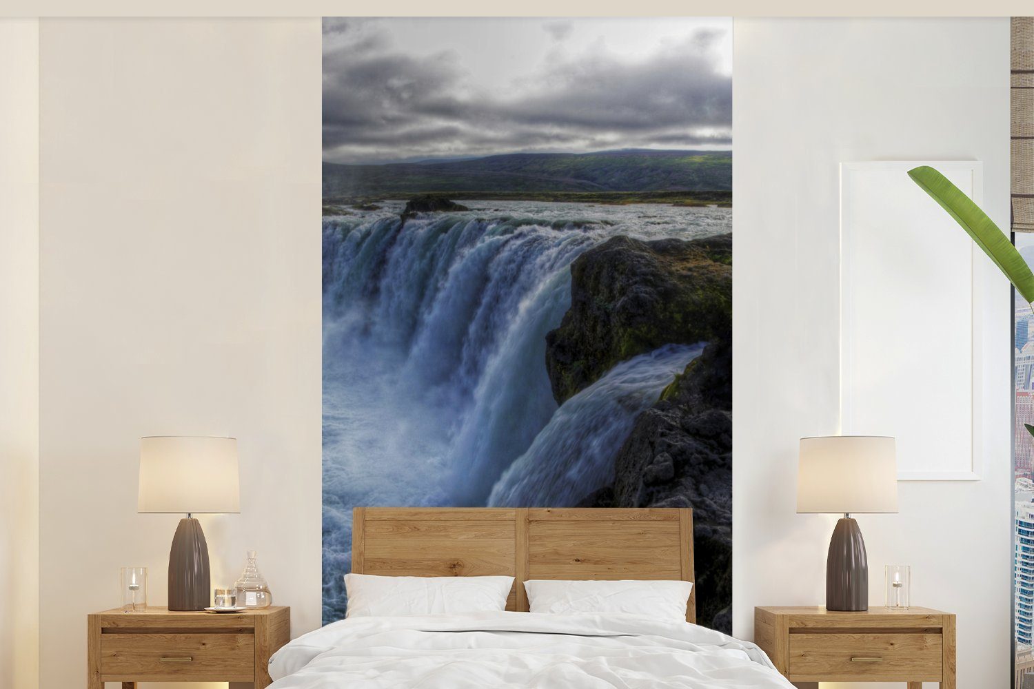 MuchoWow Fototapete Island - Wasserfälle - Blau, Matt, bedruckt, (2 St), Vliestapete für Wohnzimmer Schlafzimmer Küche, Fototapete