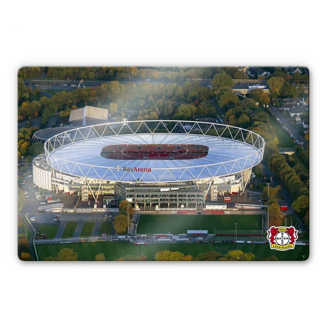 Bayer 04 Leverkusen Glasbild Fußball Glasbild Modern Bay Arena Luftaufnahme Stadion, Sportverein Deko Bilder