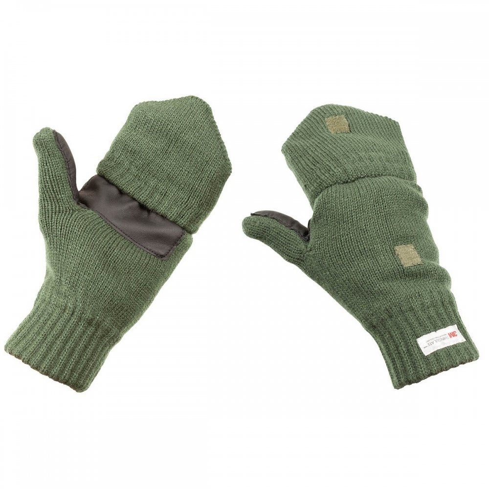 MFH Strickhandschuhe Strick-Handschuhe,ohne Finger, zugleich Fausthandschuh, oliv - L umklappbare Fingerkappe mit Klettverschluss