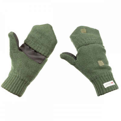 MFH Strickhandschuhe »Strick-Handschuhe,ohne Finger, zugleich Fausthandschuh, oliv - L« umklappbare Fingerkappe mit Klettverschluss