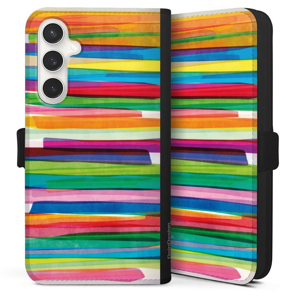 DeinDesign Handyhülle Streifen Wasserfarbe bunt Colorful Stripes1, Samsung Galaxy S24 FE 5G Hülle Handy Flip Case Wallet Cover