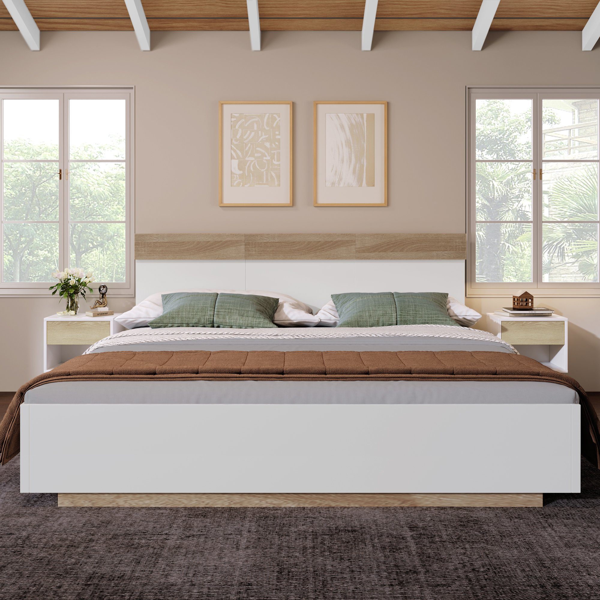 REDOM Massivholzbett Doppelbett Holzbett (Kiefernholz Doppelbett günstig online kaufen