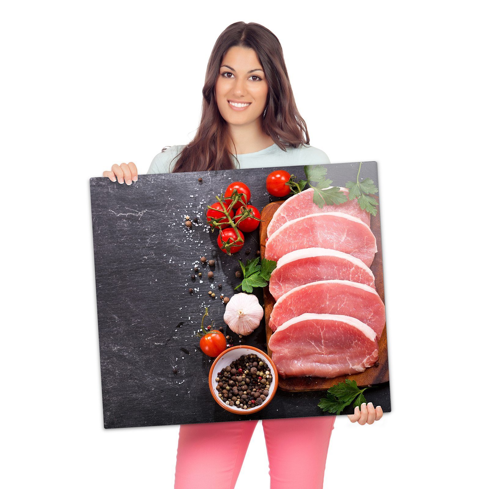 Herdabdeckplatte und Primedeco Glas, Herd-Abdeckplatte Gemüse, tlg) (1 aus Schweinefleisch Glas Spritzschutz