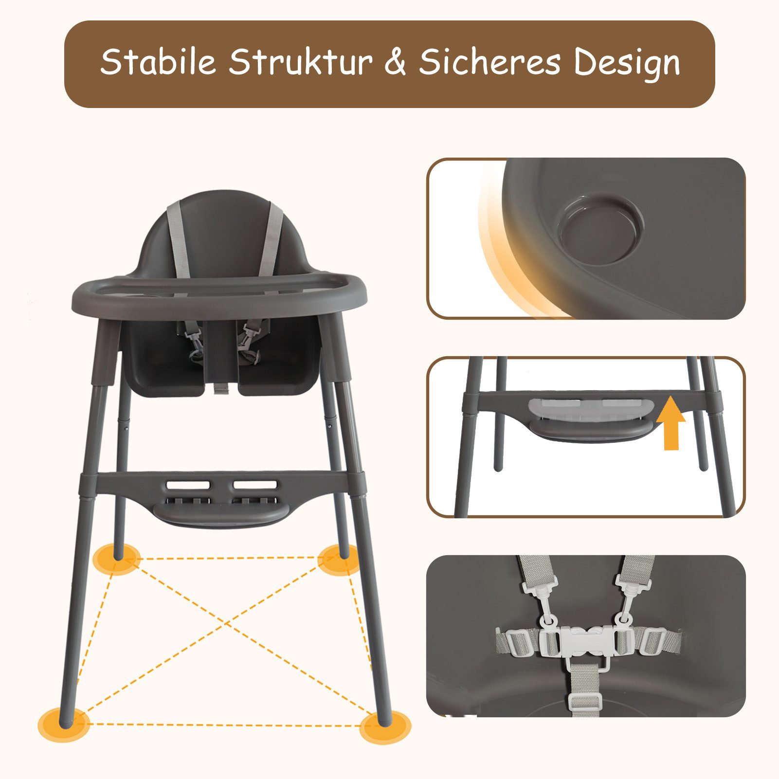 Yalion Hochstuhl mit Tablett-Höhenverstellbarer, verstellbare Fußpedale günstig online kaufen