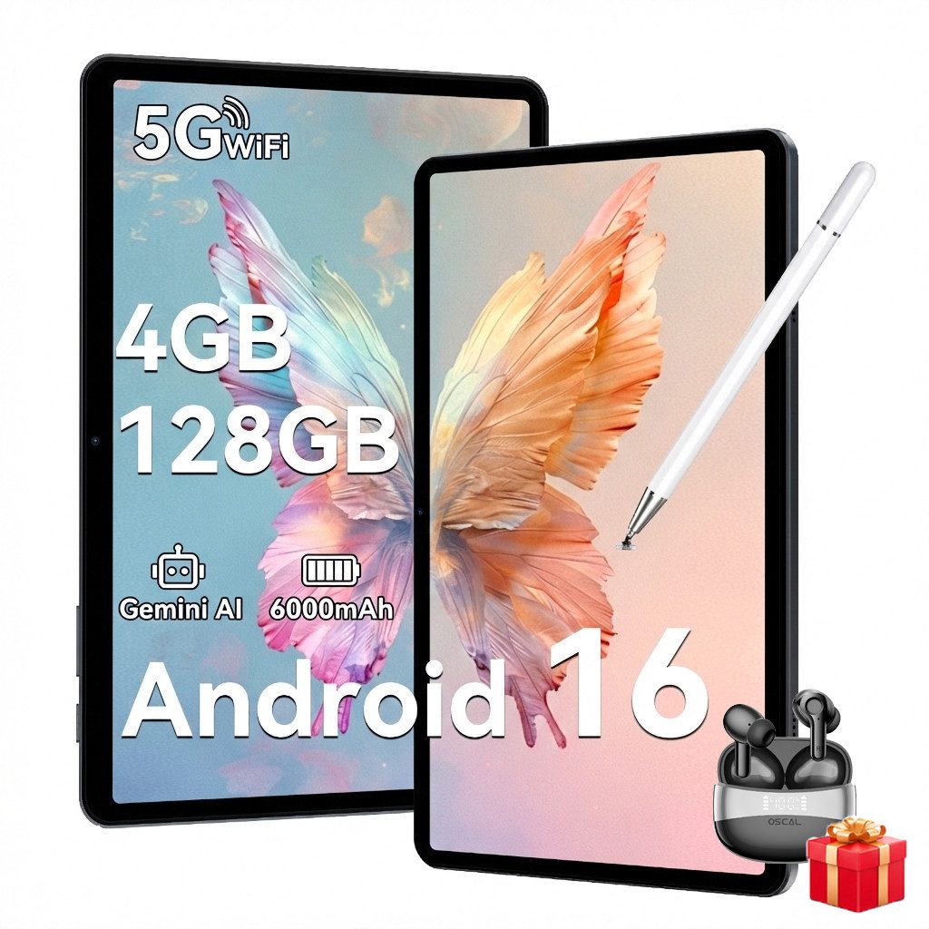TABWEE T80 10.1", 6000 mAh, 12GB+128GB, Android 16, WLAN Tablet (10.1", Android16, 5G wifi, Android 16, Gemini AI, PC-Modus)