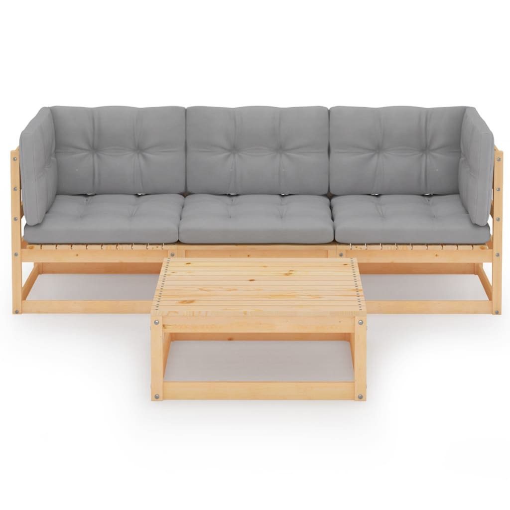 vidaXL Gartenlounge-Set, 4-tlg. Lounge Set mit Kissen Kiefer Massivholz