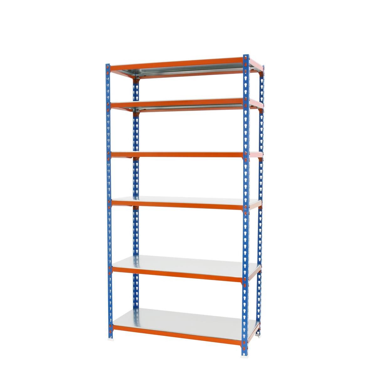 PROREGAL® Schwerlastregal GIANT METAL SHARK, HxBxT 250x120x30cm, Fachlast 200kg, Blau-Orange, Erhältlich mit Spanplatten oder Stahböden in vielen Dimensionen