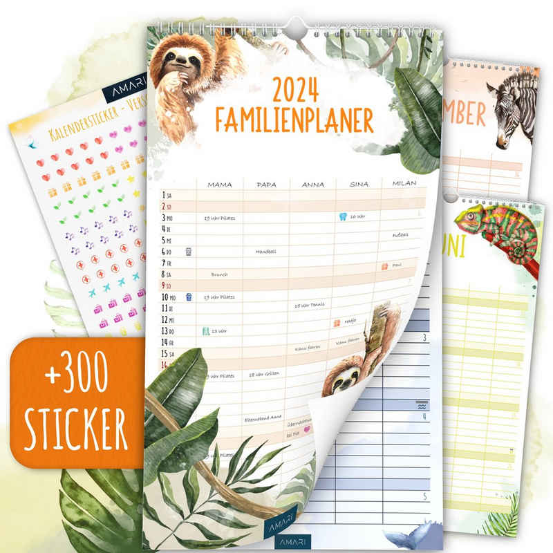 Amari Familienkalender AMARI ® Familienplaner Kalender 2024 - Wandkalender mit 5 Spalten