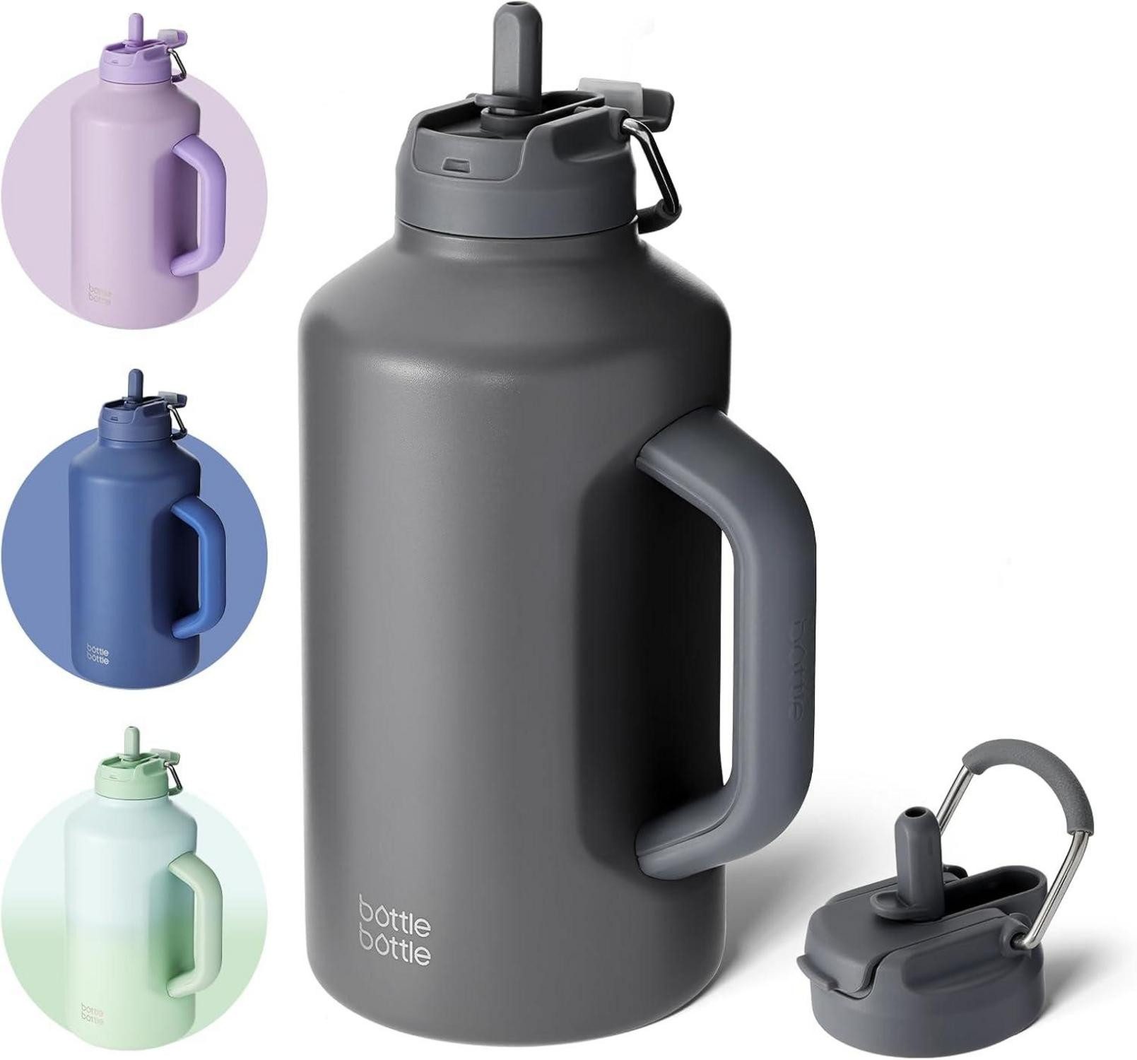 Thermobecher Isolierte Edelstahl-Wasserflasche mit Strohhalm, 1,8