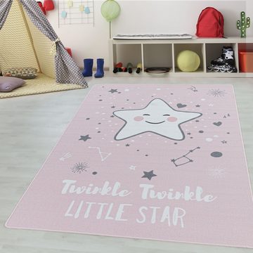 Teppich Sterne-Design, Teppium, Rechteckig, Höhe: 7 mm, Kinderteppich Sterne-Design Teppich Kinderzimmer Rutschfest Waschbar