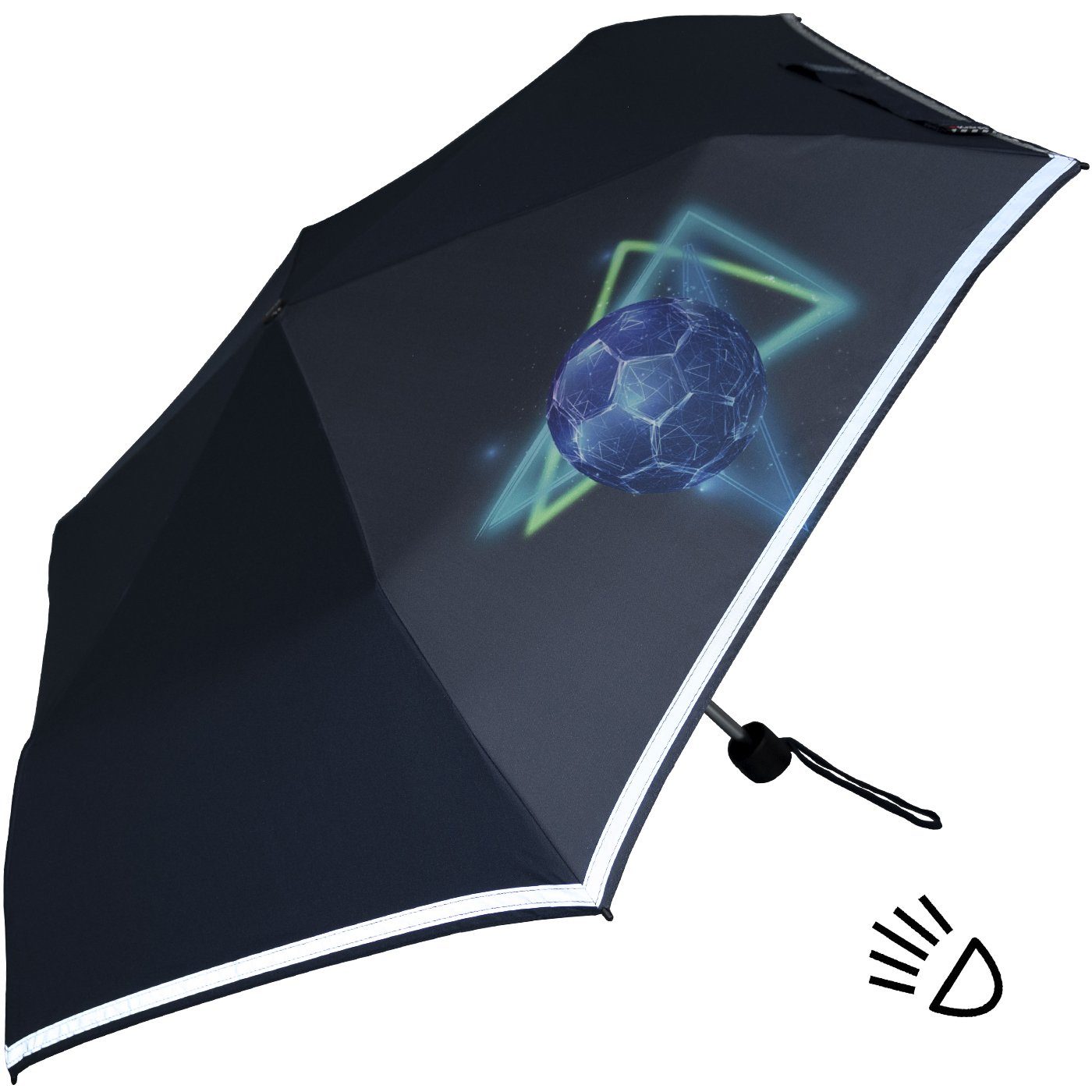 reflective Sicherheit Fussball, Goal Reflexborte, Schulweg, blue Knirps® auf mit 4Kids dem Kinderschirm Taschenregenschirm