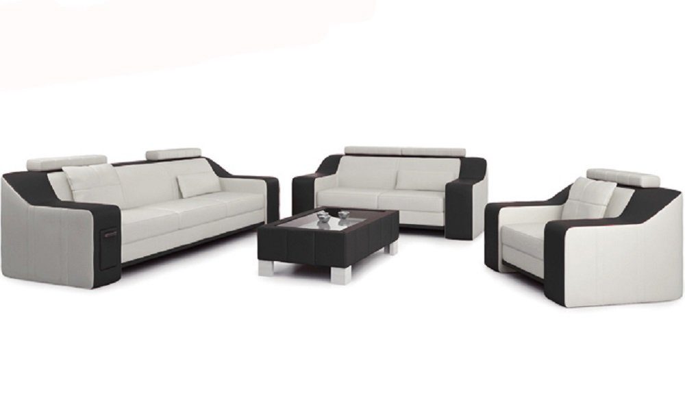 3+1+1 Weiß/Schwarz JVmoebel Modern Made Europe Sofa Sofa Sofas, Couch Sofagarnitur Design Sitzer in Ledersofa