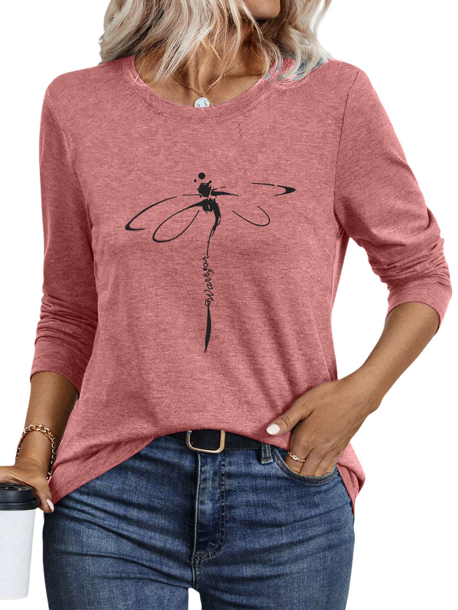 PYLIKE Longsleeve Shirts Damen Casual Libelle Ausgefallene bequemes Langarm günstig online kaufen